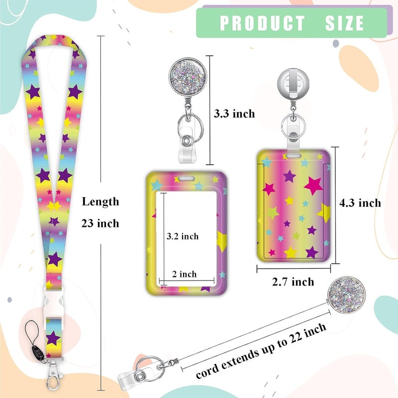 Boutilon ID Badge Holder with Lanyard,Retractable ID Badge Card Holders Detachable Neck Lanyard Strap with Badge Reel and Vertical ID Holder for Nurse Students Teachers Office Staff(Colorful Stars) - Image 2